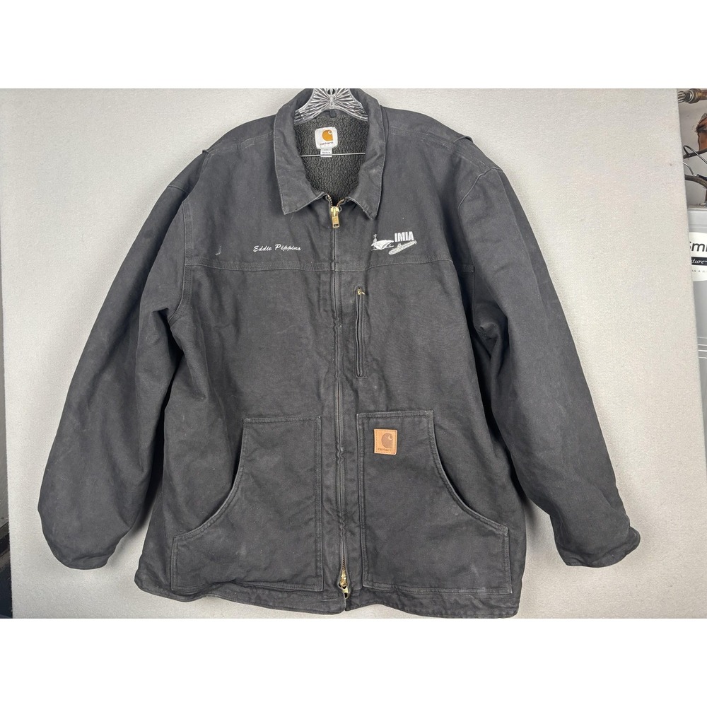 Carhartt Jacket Mens 2XL Black Sherpa Lined Canvas Work Coat C61 BLK IMIA Marine